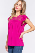 Load image into Gallery viewer, ACTIVE BASIC Ruffle Short Sleeve Lace Detail Knit Top
