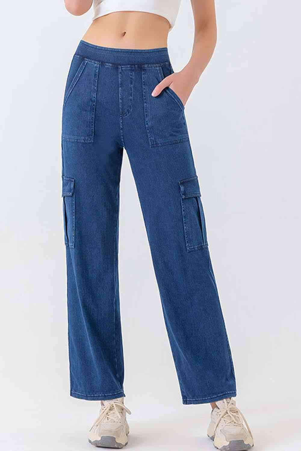 4 Colors - Buttoned Pocketed Long Jeans