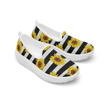 Load image into Gallery viewer, Ti Amo I love you - Exclusive Brand - Black &amp; White Stripes with Sunflowers - Women&#39;s Slip-On Mesh Rocking Shoes
