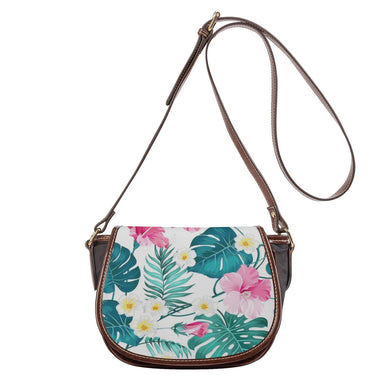 Ti Amo I love you - Exclusive Brand - Tropical Flower & Leaf - PU Leather Flap Saddle Bag