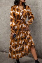 Load image into Gallery viewer, Printed Tied Pocketed Lantern Sleeve Dress
