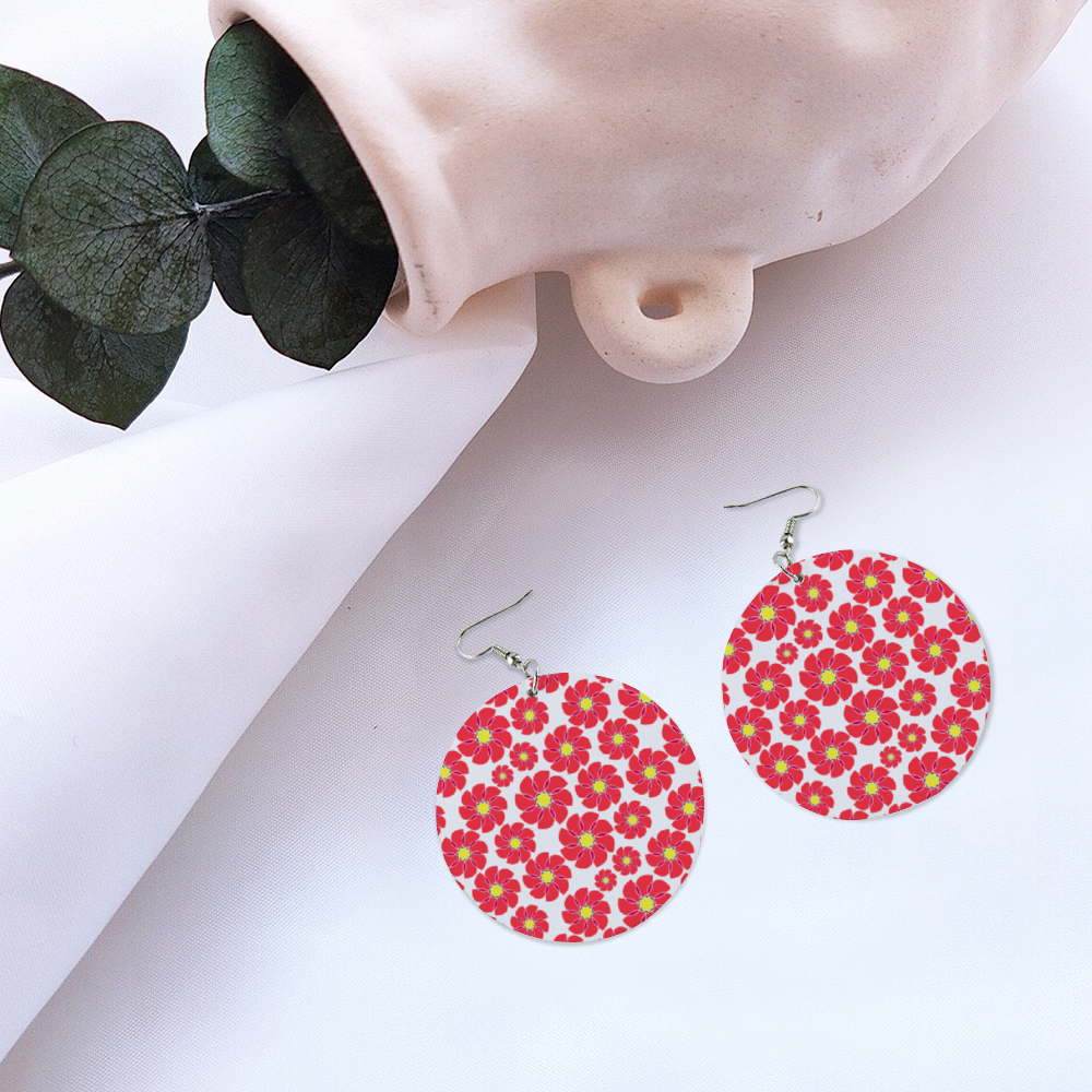 Ti Amo I love you - Exclusive Brand - Rose Madder Flowers - Geometric Round Wooden Earrings