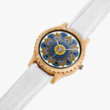 Load image into Gallery viewer, Ti Amo I love you - Exclusive Brand - Daisy and Blue Mandala - Womens Designer Italian Olive Wood Watch - Leather Strap
