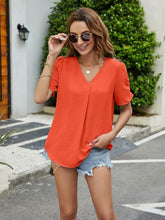 Load image into Gallery viewer, 4 Colors - Ruched Short Sleeve V-Neck Blouse
