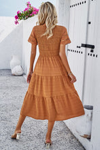 Load image into Gallery viewer, Smocked Round Neck Short Sleeve Midi Dress
