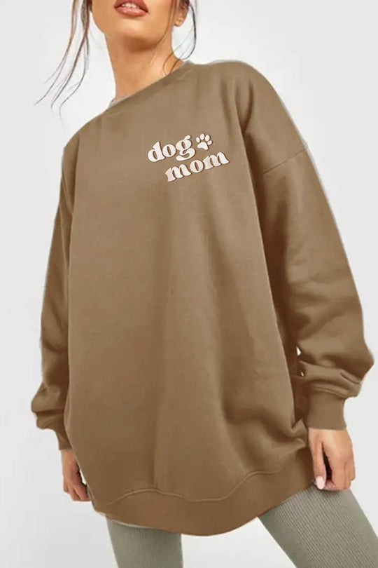 Womens - Simply Love - Taupe - Simply Love Full Size Round Neck Dropped Shoulder DOG MOM Graphic Sweatshirt