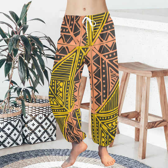 Ti Amo I love you  - Exclusive Brand  - Yellow & Peach Geometrical Pattern - Women's Harem Pants - Sizes - XS-2XL