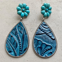 Load image into Gallery viewer, Turquoise Flower Teardrop Earrings
