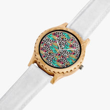 Load image into Gallery viewer, Ti Amo I love you - Exclusive Brand - Leopard &amp; Teal Pattern - Womens Designer Italian Olive Wood Watch - Leather Strap
