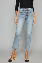 Load image into Gallery viewer, Kancan High Waist Button Fly Raw Hem Cropped Straight Jeans
