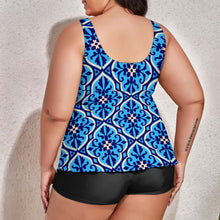 Load image into Gallery viewer, Ti Amo I love you - Exclusive Brand  - Women&#39;s Plus Size - Picton Blue 2 Floral Pattern - 2pc Split Swimsuit - Sizes XL-6XL
