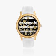 Load image into Gallery viewer, Ti Amo I love you - Exclusive Brand - Black &amp; White Stripes with Gold Dots - Unisex Designer Italian Olive Wood Watch - Leather Strap 45mm White
