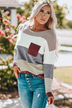 Load image into Gallery viewer, Woven Right Color Block Drop Shoulder Round Neck Sweater
