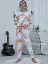 Load image into Gallery viewer, Tie-dye Round Neck Top and Drawstring Pants Lounge Set
