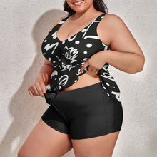 Load image into Gallery viewer, Ti Amo I love you - Exclusive Brand - Black with White Lines - Women&#39;s Plud Size Split 2pc Swimsuit - Sizes XL-5XL
