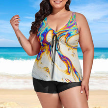 Load image into Gallery viewer, Ti Amo I love you - Exclusive Brand - Oil Slick Rainbow - Women&#39;s Plus Size Drawstring 2pc Swimsuit - Sizes XL-5XL
