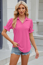 Load image into Gallery viewer, 8 Colors - Eyelet Johnny Collar Short Sleeve Blouse
