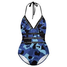 Load image into Gallery viewer, Ti Amo I love you - Exclusive Brand - Chambray, Black &amp; Glacier Camouflage - Plus Size Swimsuit - Sizes XL-4XL
