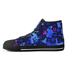 Load image into Gallery viewer, Ti Amo I love you - Exclusive Brand - Malibu, Royal Blue, Persian Blue, Red Violet Pattern - High-Top Canvas Shoes - Black
