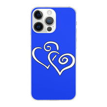 Load image into Gallery viewer, Ti Amo I love you - Exclusive Brand - Blue Blue Eyes - Double White Heart - iPhone 14 Transparent Acrylic Case (3 cameras)
