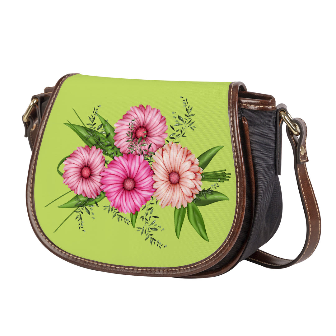 Ti Amo I love you - Exclusive Brand - Yellow Green - Pink Floral - Saddle Bag