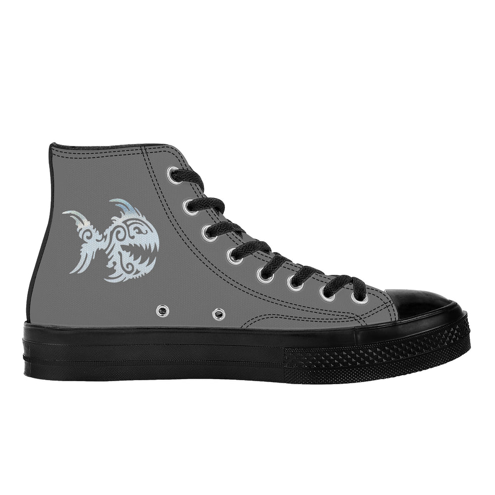 Ti Amo I love you - Exclusive Brand - Dove Gray - Angry Fish - High Top Canvas Shoes - Black  Soles