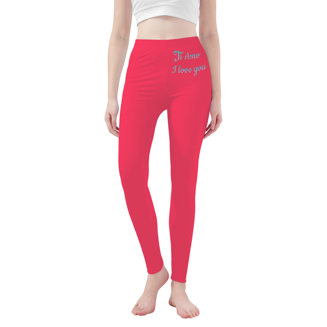 Ti Amo I love you - Exclusive Brand  - Radical Red - Pastel Lettering - Yoga Leggings