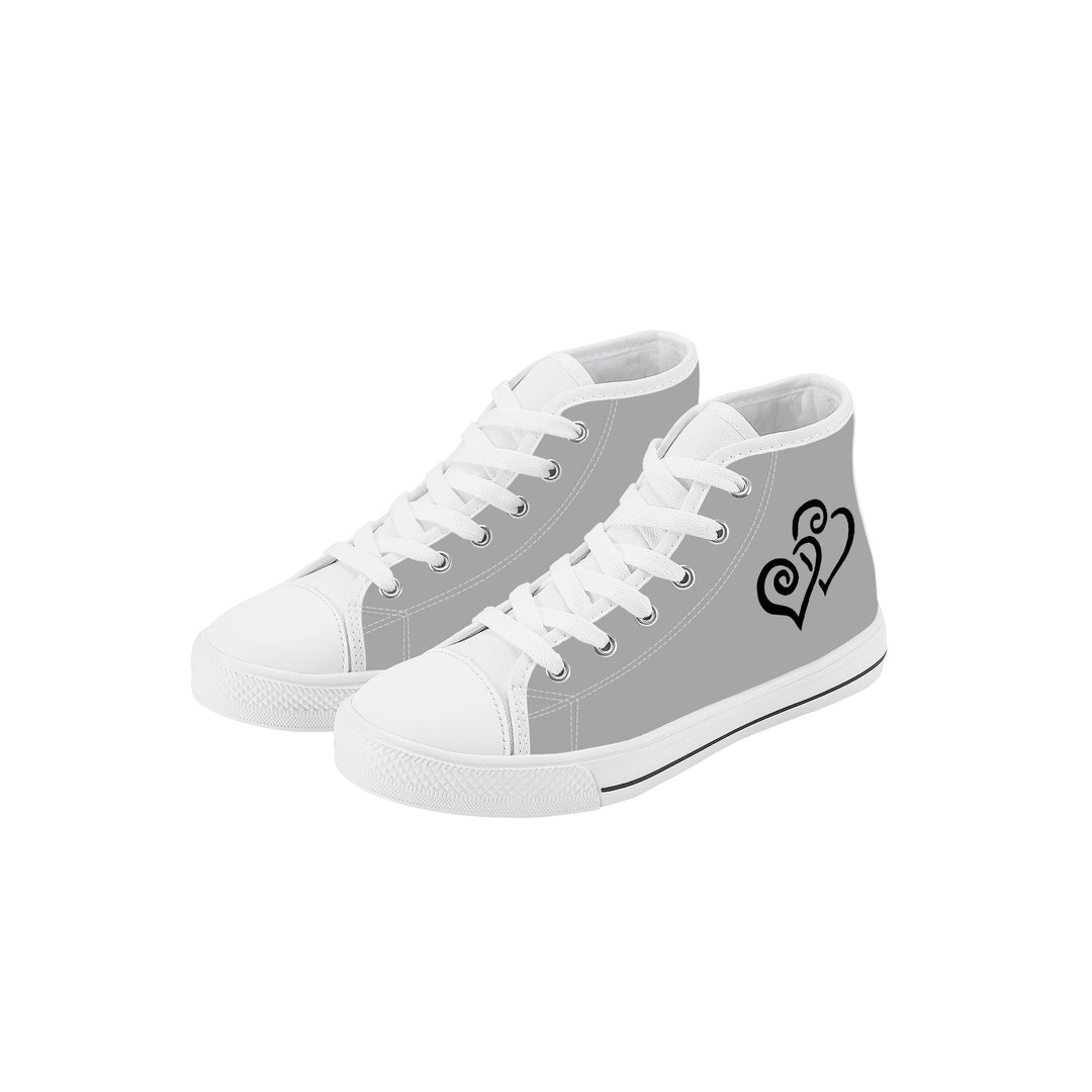 Ti Amo I love you - Exclusive Brand - Silver Chalice - Double Black Heart - Kids High Top Canvas Shoes