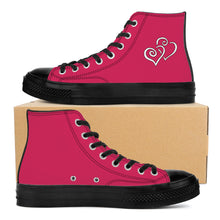 Load image into Gallery viewer, Ti Amo I love you - Cerise Red 2 - Double White Heart - High Top Canvas Shoes - Black  Soles
