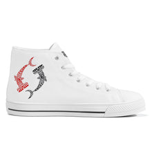 Load image into Gallery viewer, Ti Amo I love you - Exclusive Brand - White - Hannerhead Sharks - Womens High-Top Canvas Shoes - White Soles
