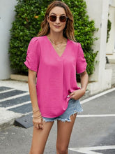 Load image into Gallery viewer, 4 Colors - Ruched Short Sleeve V-Neck Blouse
