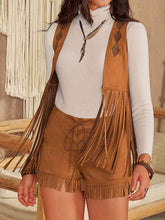 Load image into Gallery viewer, Tassel Hem Vest and Lace-Up Shorts Set
