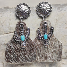 Load image into Gallery viewer, Turquoise Decor Cactus Alloy Earrings
