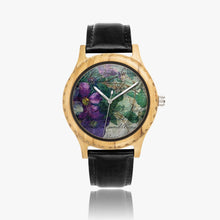 Load image into Gallery viewer, Ti Amo I love you - Exclusive Brand - Purple Floral &amp; Writing Pattern - Womens Designer Italian Olive Wood Watch - Leather Strap
