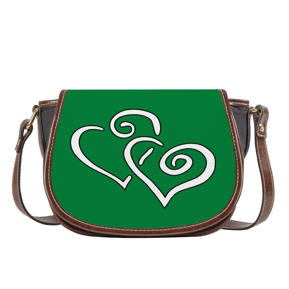 Ti Amo I love you - Exclusive Brand - Fun Green - Double White Heart - Saddle Bag