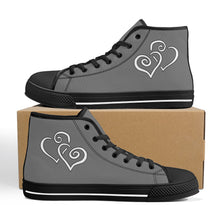 Load image into Gallery viewer, Ti Amo I love you - Exclusive Brand  - Dove Gray - Double White Heart - High-Top Canvas Shoes - Black Soles
