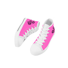 Load image into Gallery viewer, Ti Amo I love you - Exclusive Brand - Hot Pink - Double Black Heart - Kids High Top Canvas Shoes
