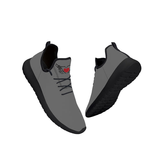 Ti Amo I love you - Exclusive Brand - Dove Gray - Skelton Hands with Heart - Mens / Womens - Lightweight Mesh Knit Sneaker - Black Soles
