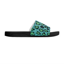 Load image into Gallery viewer, Ti Amo I love you  - Exclusive Brand  - Tradewind with Aqua Forest Leopard Spots - Womens / Childrens  / Youth  - Slide Sandals - Black Soles
