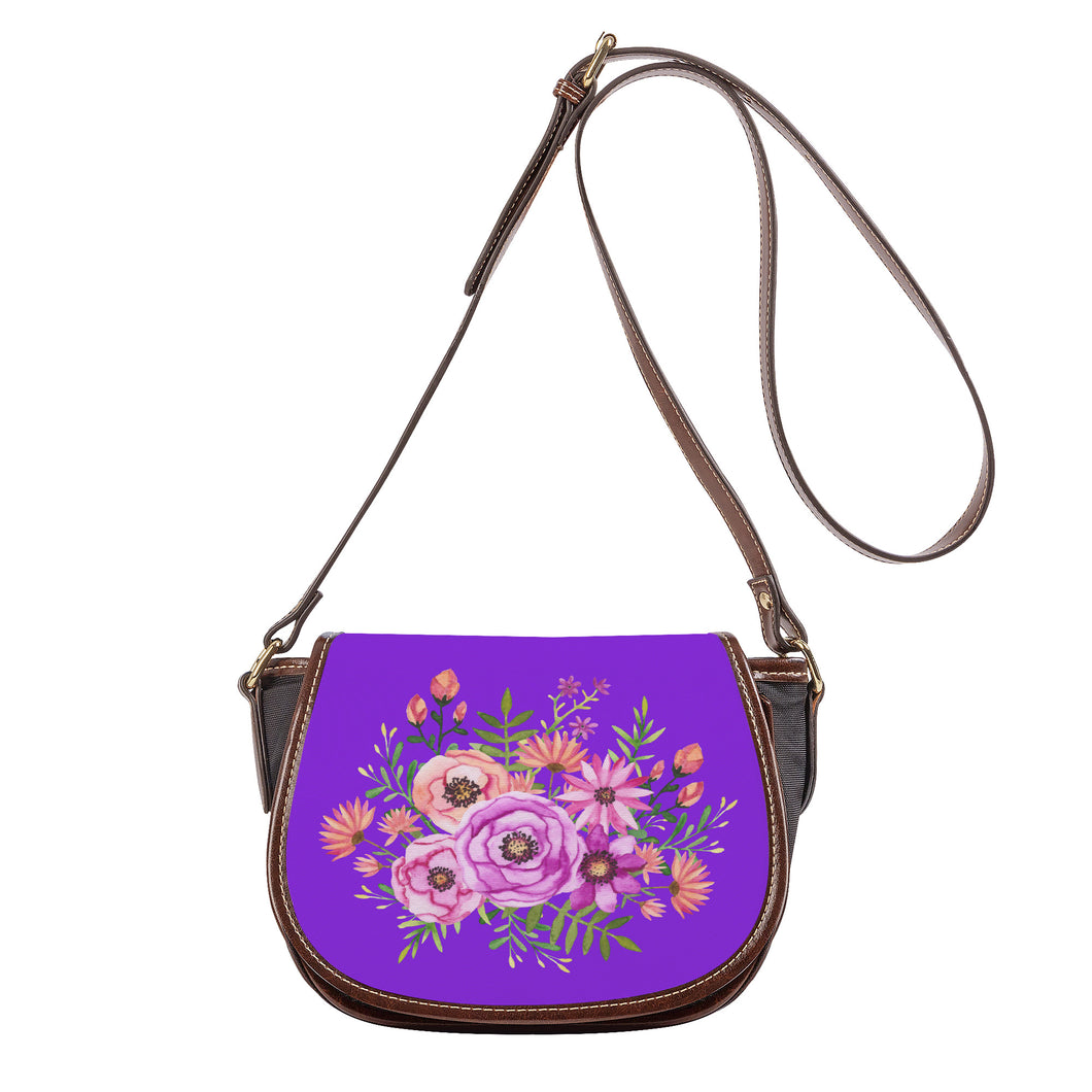 Ti Amo I love you - Exclusive Brand - Blue Violet - Floral Bouquet - Saddle Bag