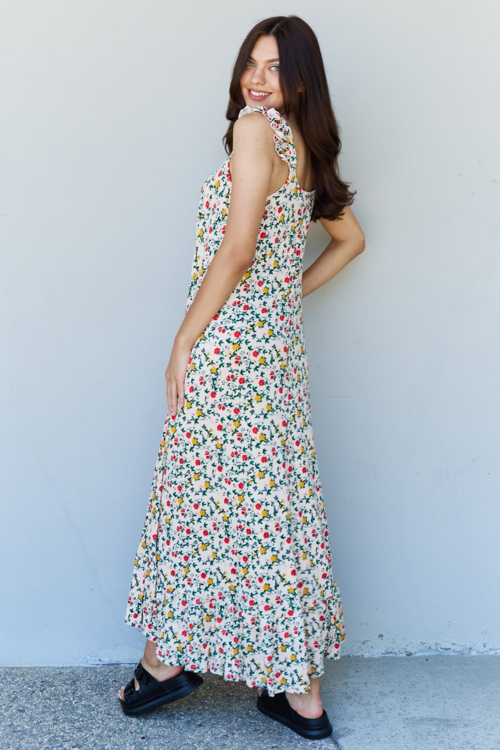 Womens / Teen Girls - Doublju In The Garden Ruffle Floral Maxi Dress in Natural Rose - Sizes S-XL