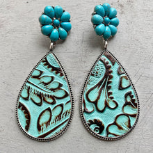 Load image into Gallery viewer, Turquoise Flower Teardrop Earrings
