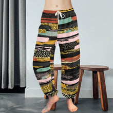 Load image into Gallery viewer, Ti Amo I love you - Exclusive Brand  - Black with Colorful Horizontal Stripes - Women&#39;s Harem Pants - Sizes XS-2XL
