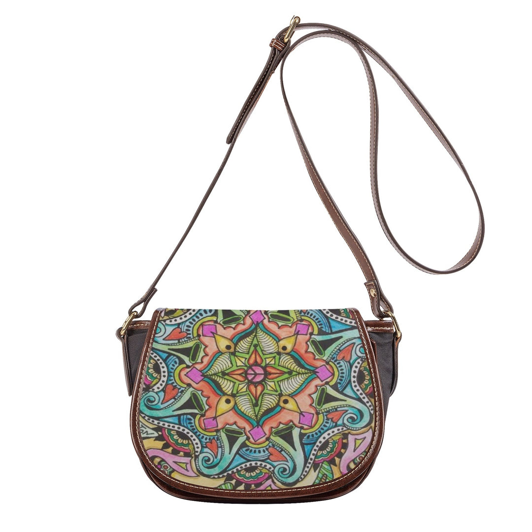 Ti Amo I love you - Exclusive Brand - Colorful Pattern - PU Leather Flap Saddle Bag