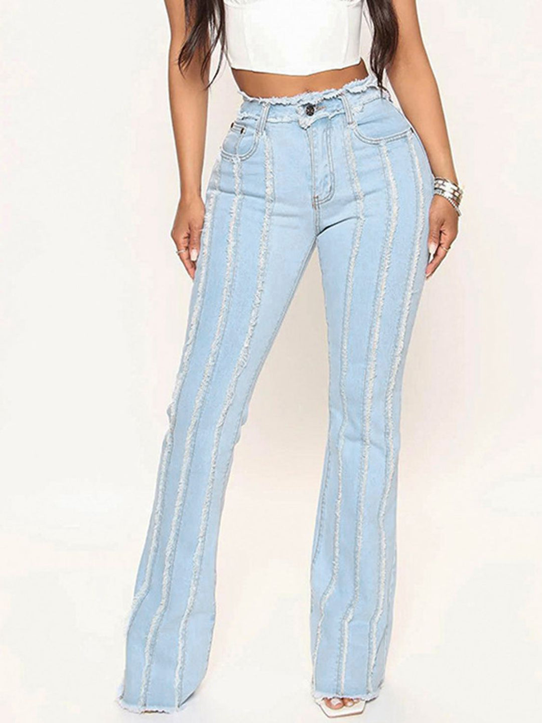 Striped Raw Hem Jeans - Sizes S-2XL