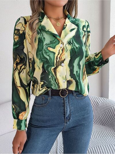 5 Colors - Printed Button Up Long Sleeve Shirt