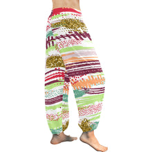 Load image into Gallery viewer, Ti Amo I love you  - Exclusive Brand  - White Stripes with Colorful Horizontal Stripes - Women&#39;s Harem Pants
