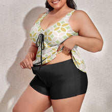 Load image into Gallery viewer, Ti Amo I love you - Exclusive Brand - Bizzare, Chenin Tan &amp; Beryl Green Floral - Women&#39;s Plus Size -Split Swimsuit - Sizes XL-6XL
