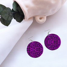 Load image into Gallery viewer, Ti Amo I love you - Exclusive Brand - Barney with Daisy Bush Leopard Spots  - Geometric Round Wooden Earrings
