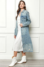 Load image into Gallery viewer, Veveret Full Size Distressed Raw Hem Pearl Detail Button Up Jacket
